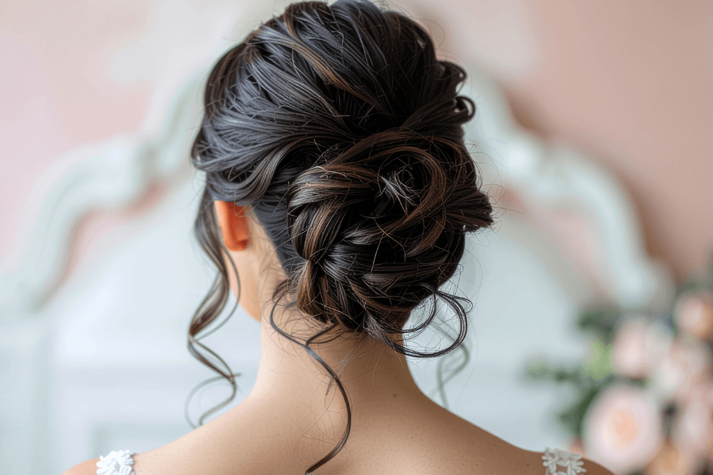 Μια επαγγελματίας περιποιείται τον κότσο στο πίσω μέρος του κεφαλιού, μιας γυναίκας καθισμένης.